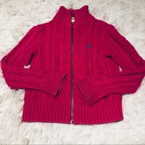 Ralph Lauren Pink Aran Knit Zip Cardigan Sweater